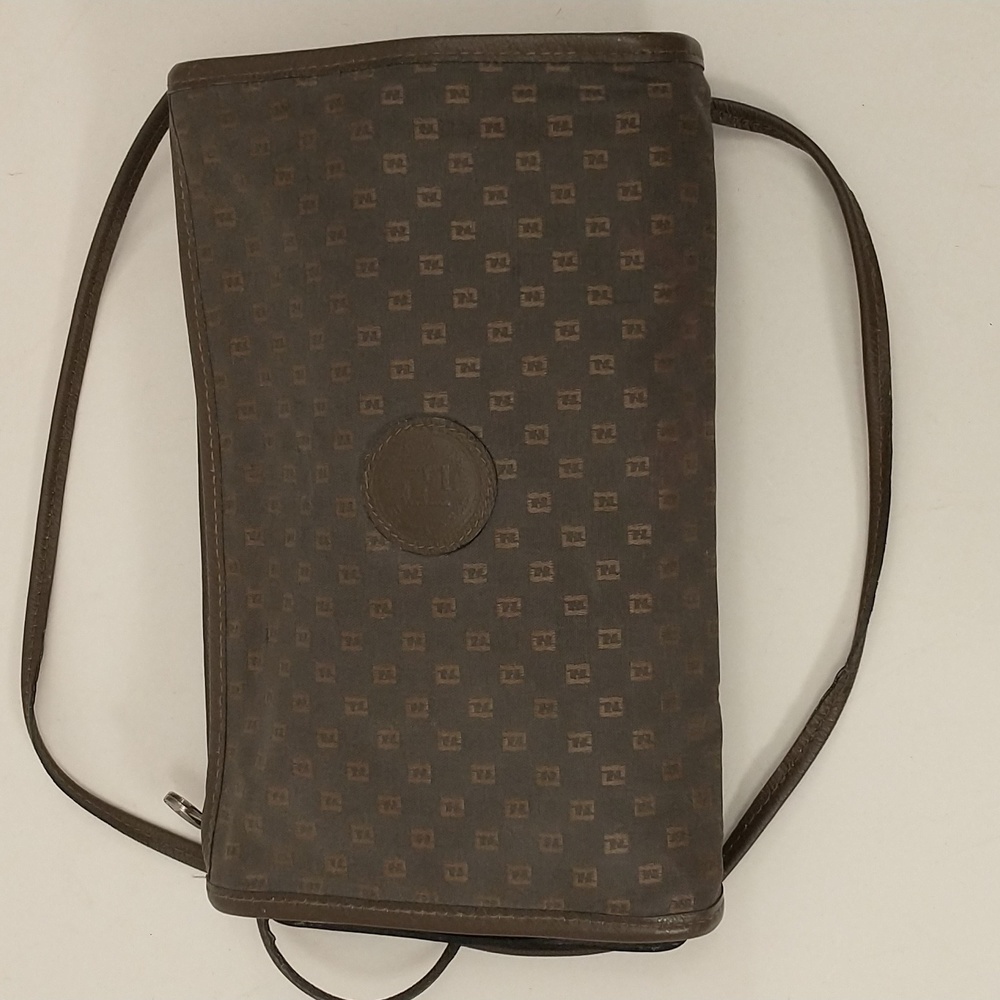 Vintage 70s Fendi Bag SAS Canvas & Leather Micro Zucca Print Crossbody Purse Sm